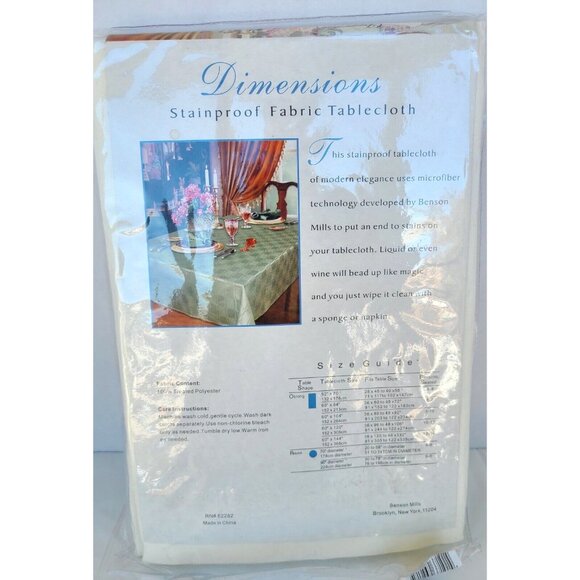 Benson Mills Stainproof Jacquard Fabric Tablecloth 60"x104" Cream Tablescape - Picture 4 of 6